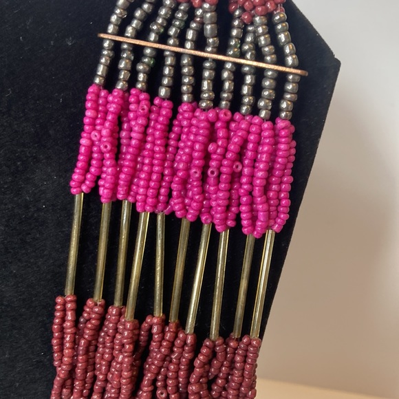 25" Large Pink Beaded Statement Necklace Multi Strand - Picture 5 of 13
